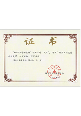 2005年1月PCAS灰砂活化劑獲“九五、十五”科技成果獎